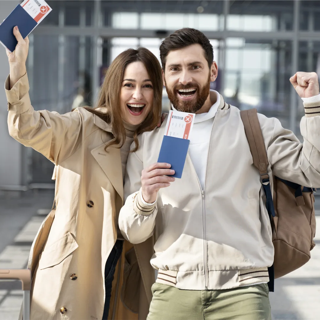 medium shot smiley couple with documents